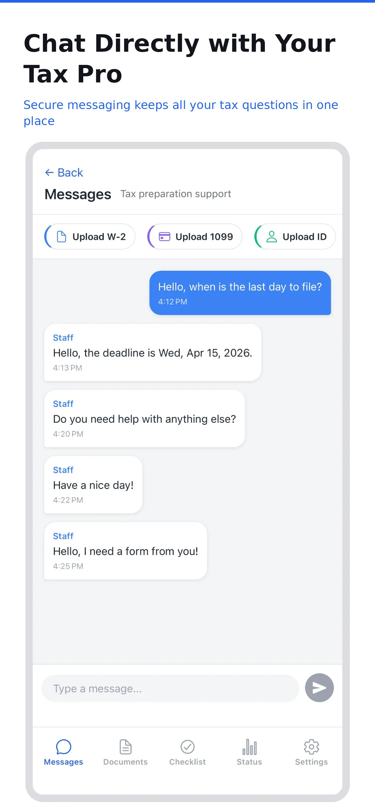 Jaxmo secure messaging with your tax preparer